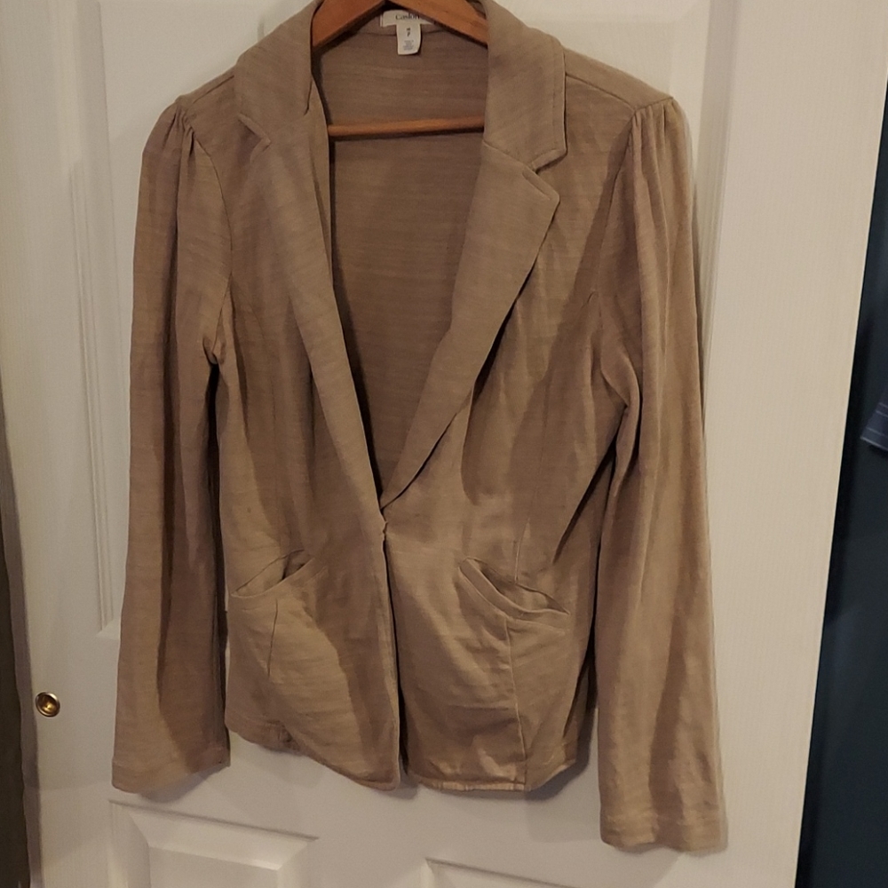 Caslon Cotton 1 Button Tan Cotton Blazer Jacket MP - Picture 1 of 6